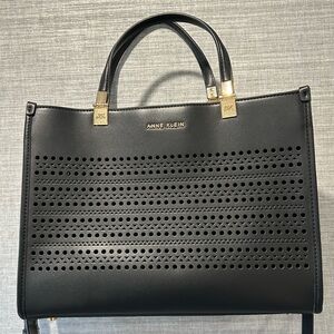 Anne Klein Black Tote with Perforated Design